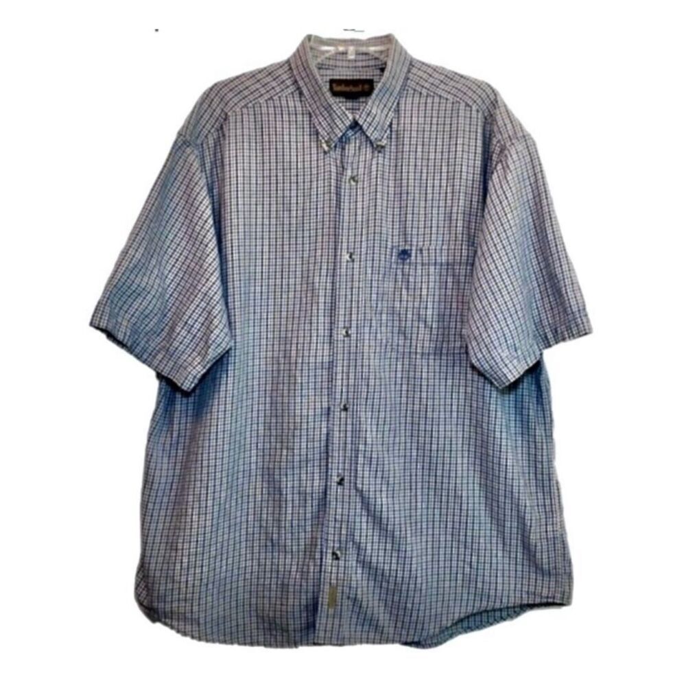 Timberland Plaid Short Sleeve Button Down Shirt in Blue/Cream Men’s XL